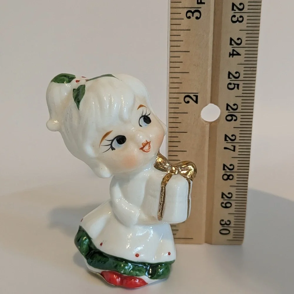 Vintage Christmas Girl With Present Miniature 2